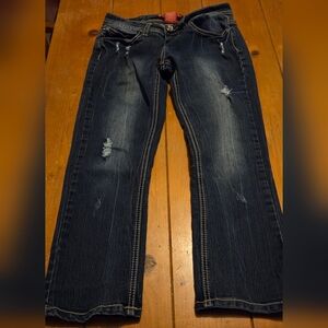 Women's Red Rivet Dark Blue Denim Ripped Jeans